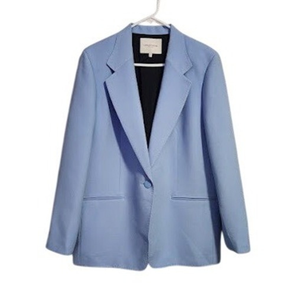 Lafayette 148 New York Wool Silk Crepe Blazer Powder Blue Single Button XL